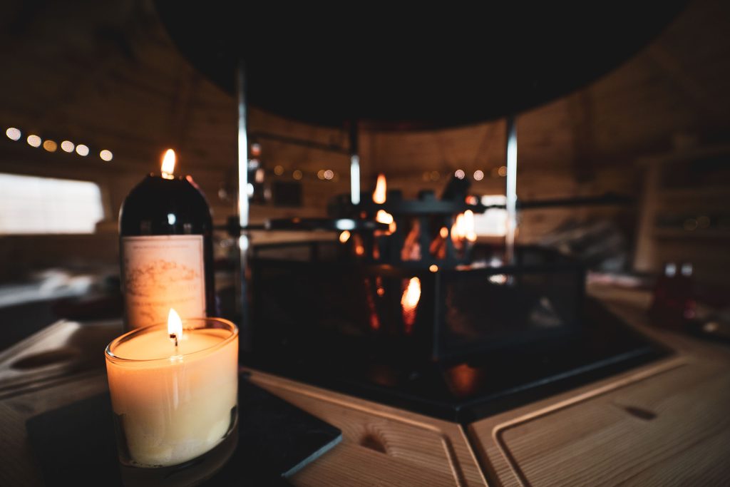 barbecue grill cabin with candle lit