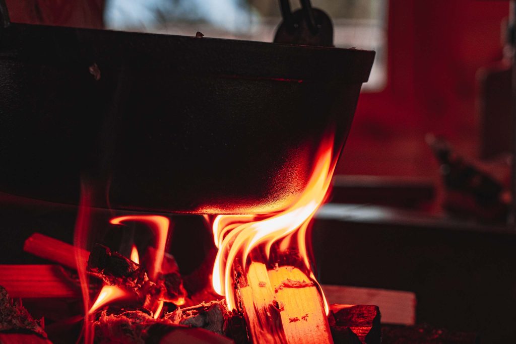 cast iron pan on bbq