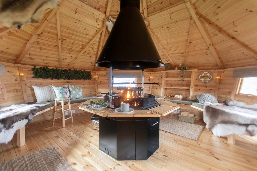 central bbq with fire in a bbq lodge