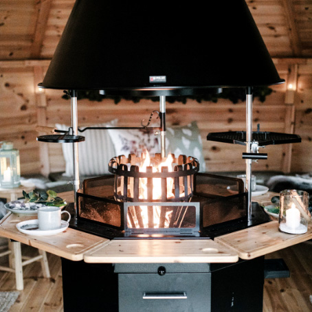 log brazier in husky lodge