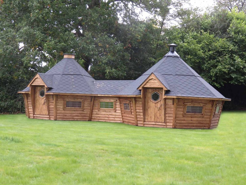 two reindeer lodges with adjoining corridor