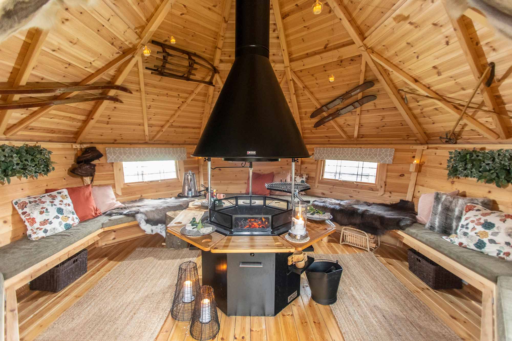 inside of a large bbq cabin