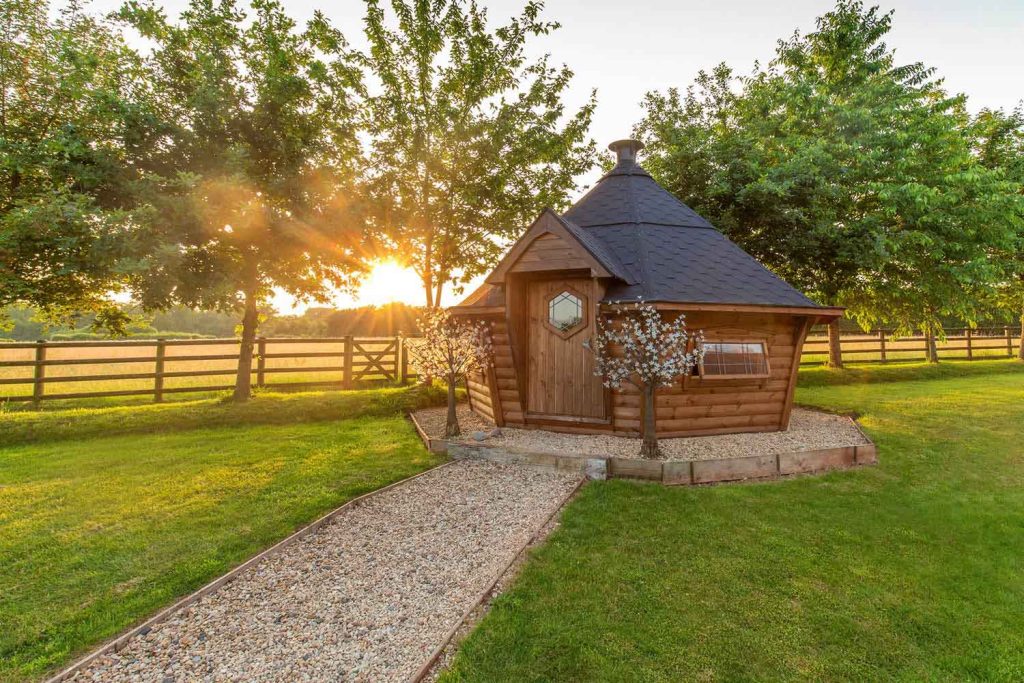 bbq lodge in front of field